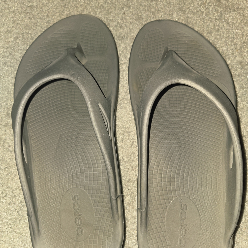 Oofos Gray Flip Flops